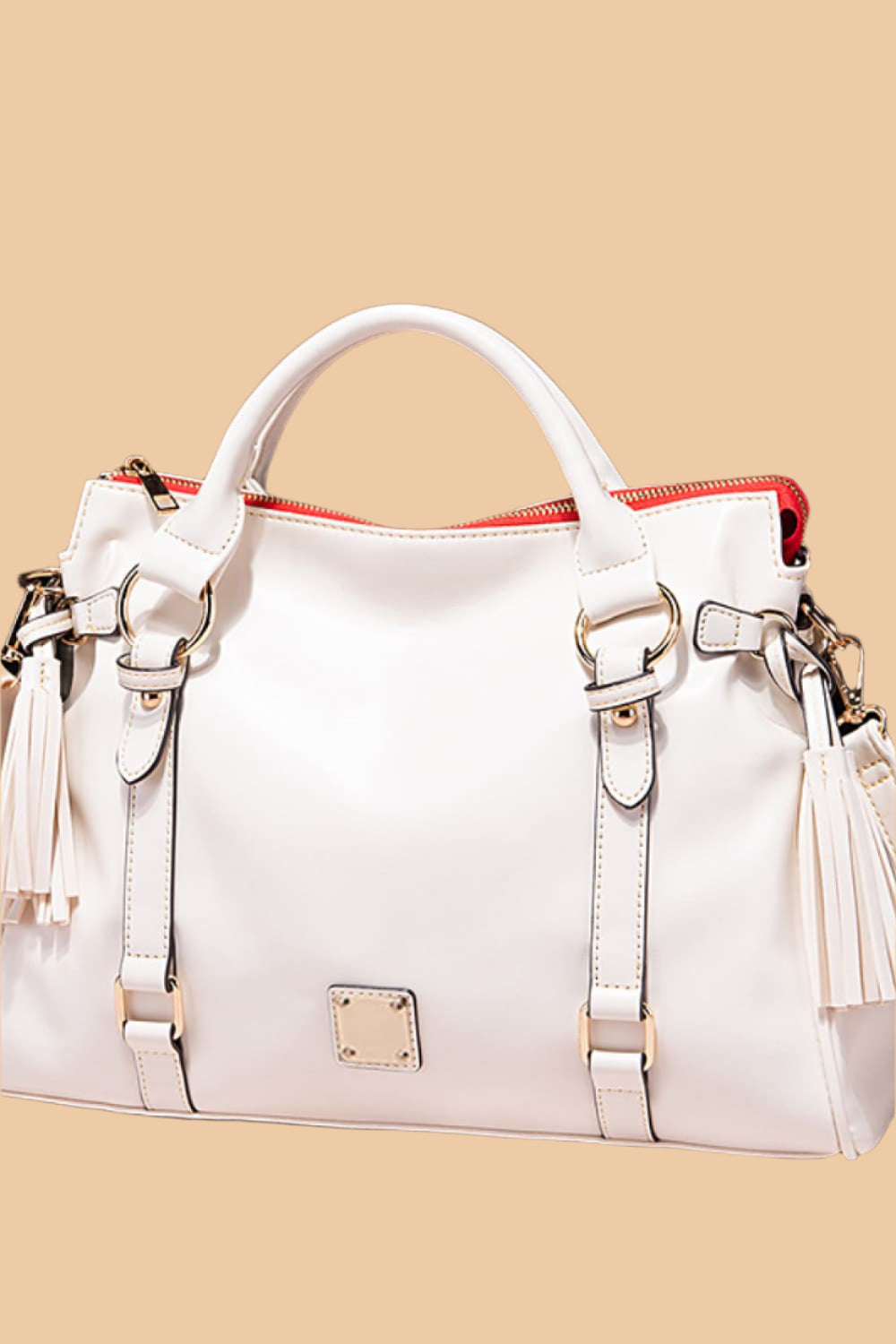 Leather Handbag with Tassels.
