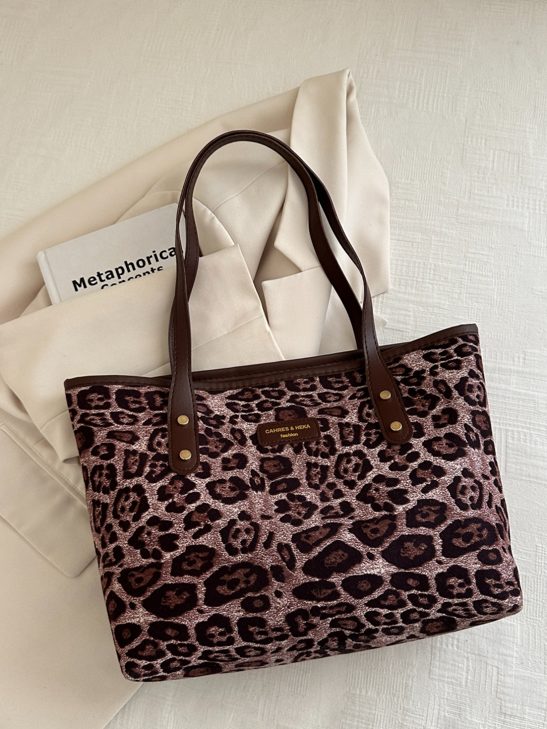 Serenity Leopard Polyester Tote Bag.