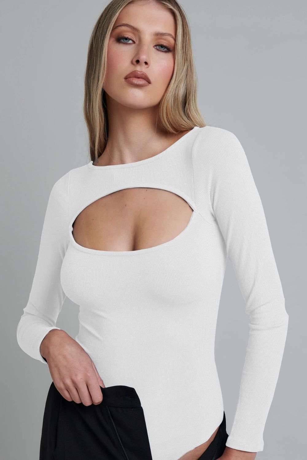 Cutout Ribbed Long-Sleeve Bodysuit