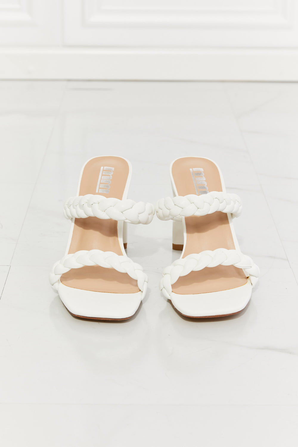 In Love Double Braided White Block Heel Sandals