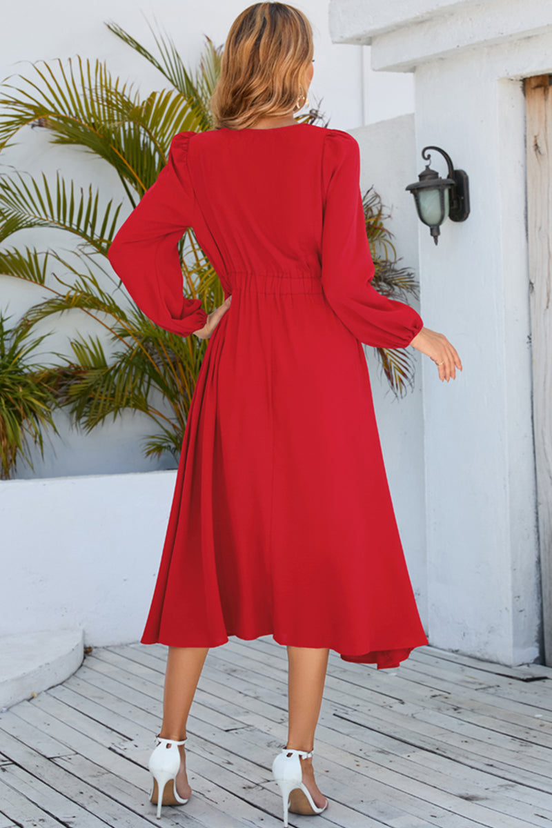 Twisted Long-Sleeve Midi Dress