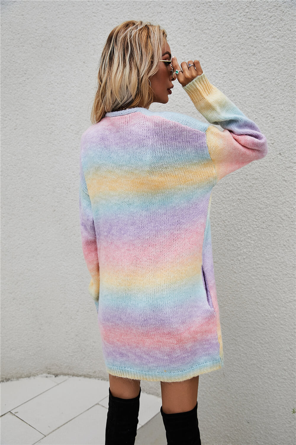 Multicolored Gradient Open Front Longline Cardigan