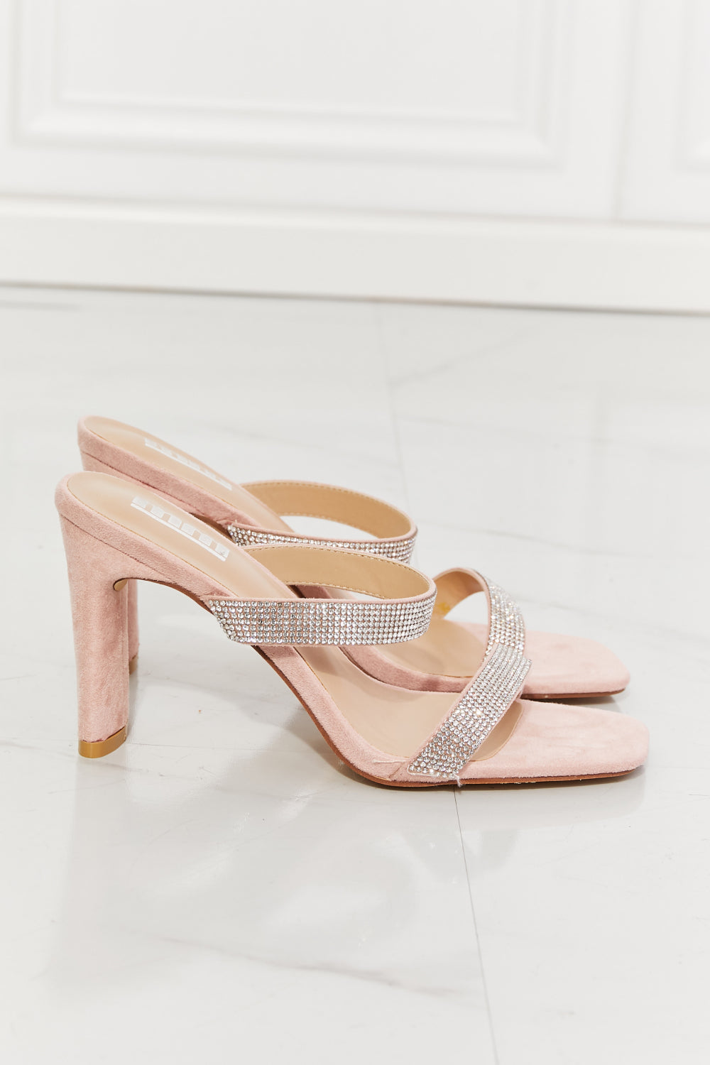 Leave a Little Sparkle Rhinestone Pink Block Heel Sandals