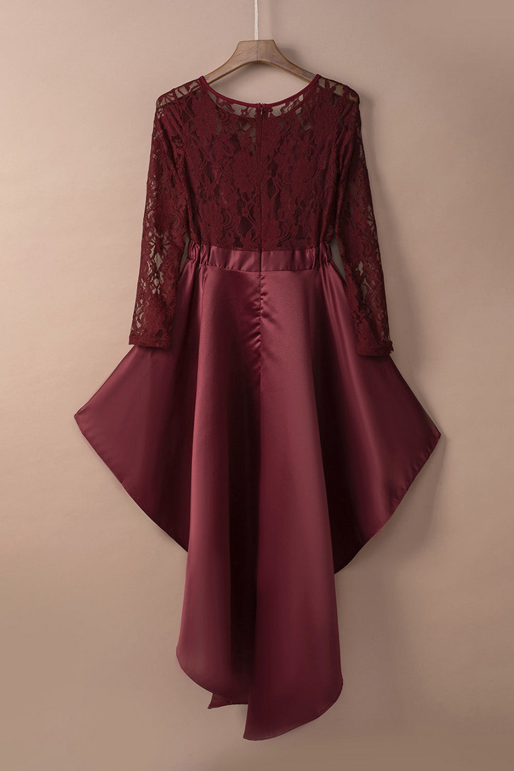 Spliced Lace High-Low Long-Sleeve Dress