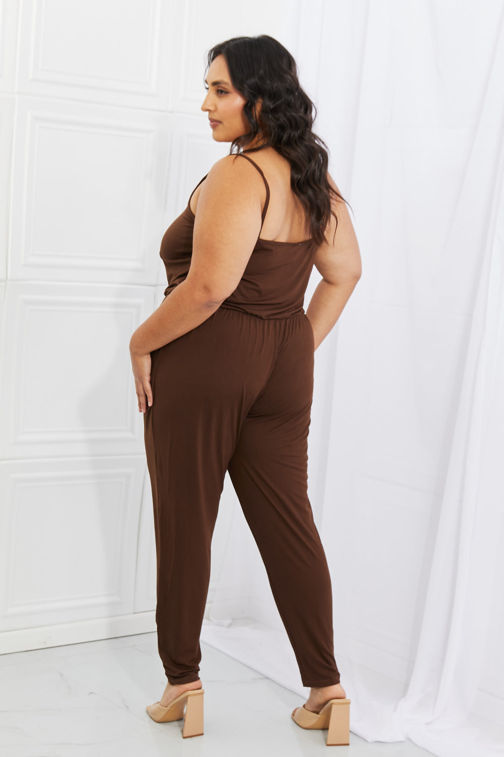 Casual Full Size Solid Elastic Waistband Jumpsuit