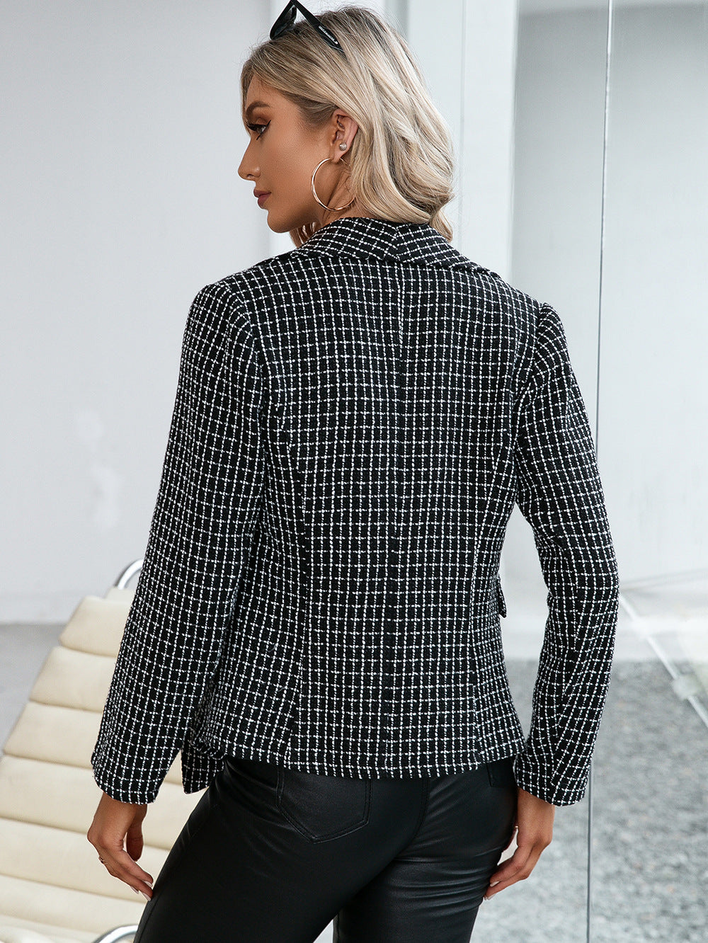 Plaid Double Breasted Long-Sleeve Jacket