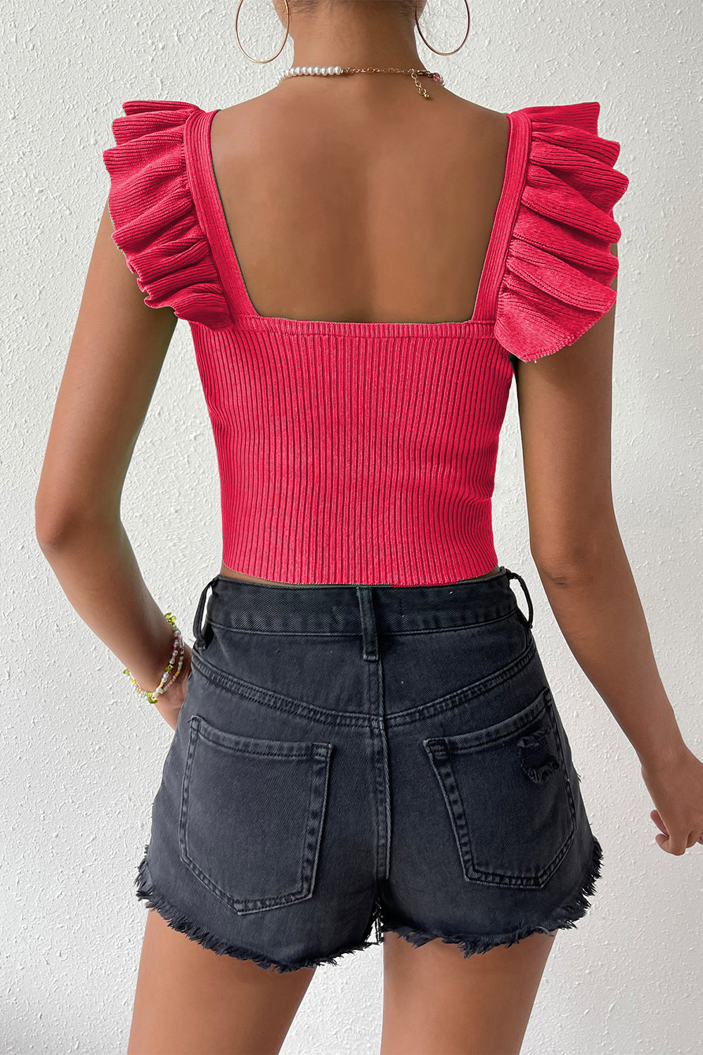 Square Neck Tie Front Knit Top
