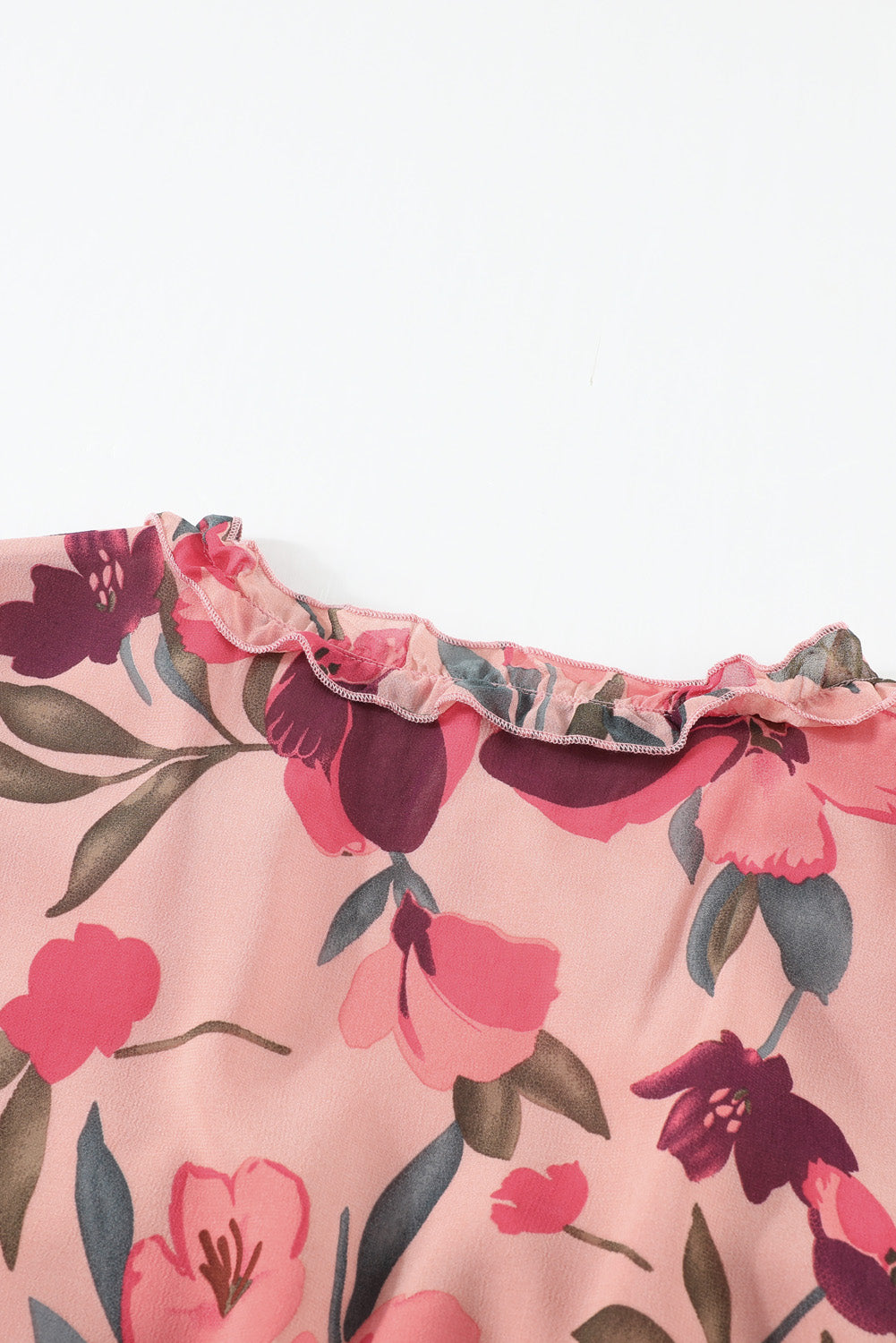 Serenity Floral Frill Trim Flounce Sleeve Plunge Maxi Dress