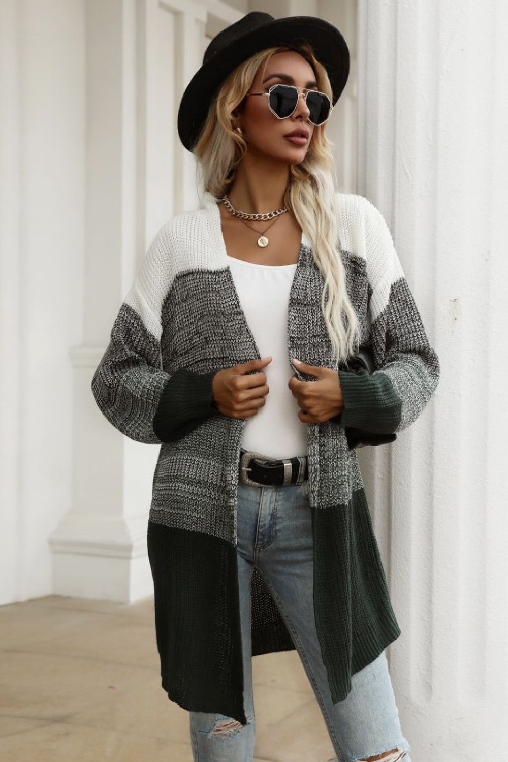 Color Block Chunky Knit Cardigan